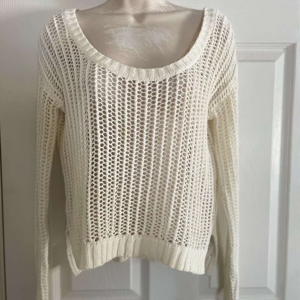 Roxy Cream Open-Knit Crew Neck‎ Sweater